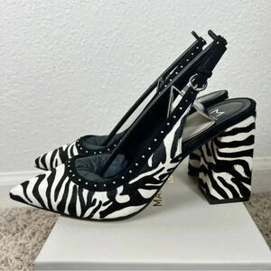 Marc Fisher Women’s Joily Black White Animal Print Slingback Block Heels…